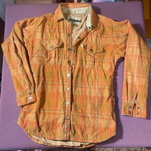 Prana Corduroy Button Down Plaid Blouse Shirt in Orange/Brown - Size Small